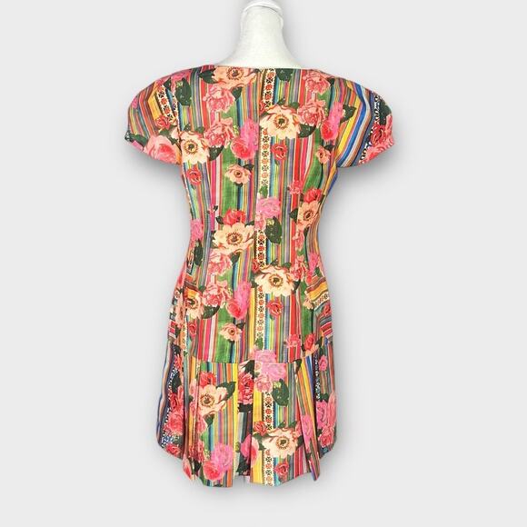 PatBo Fit and Flare Mini Dress 42/Med Multicolor Silk Blend Floral Striped NWT - Picture 3 of 13